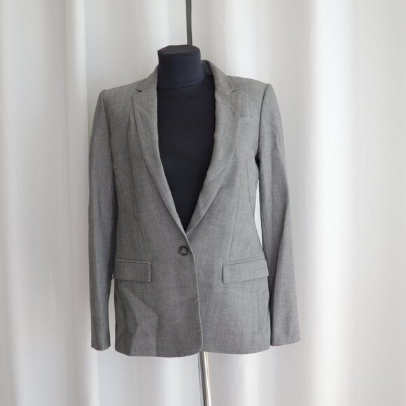 Banana Republic Grey Wool Tailored Single Button Long Blazer Sz 2 - Picture 2 of 8